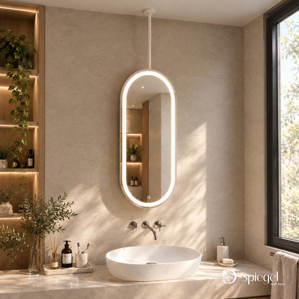 Ovalis Light – Miroir Ovale Suspendu au Plafond avec Éclairage LED