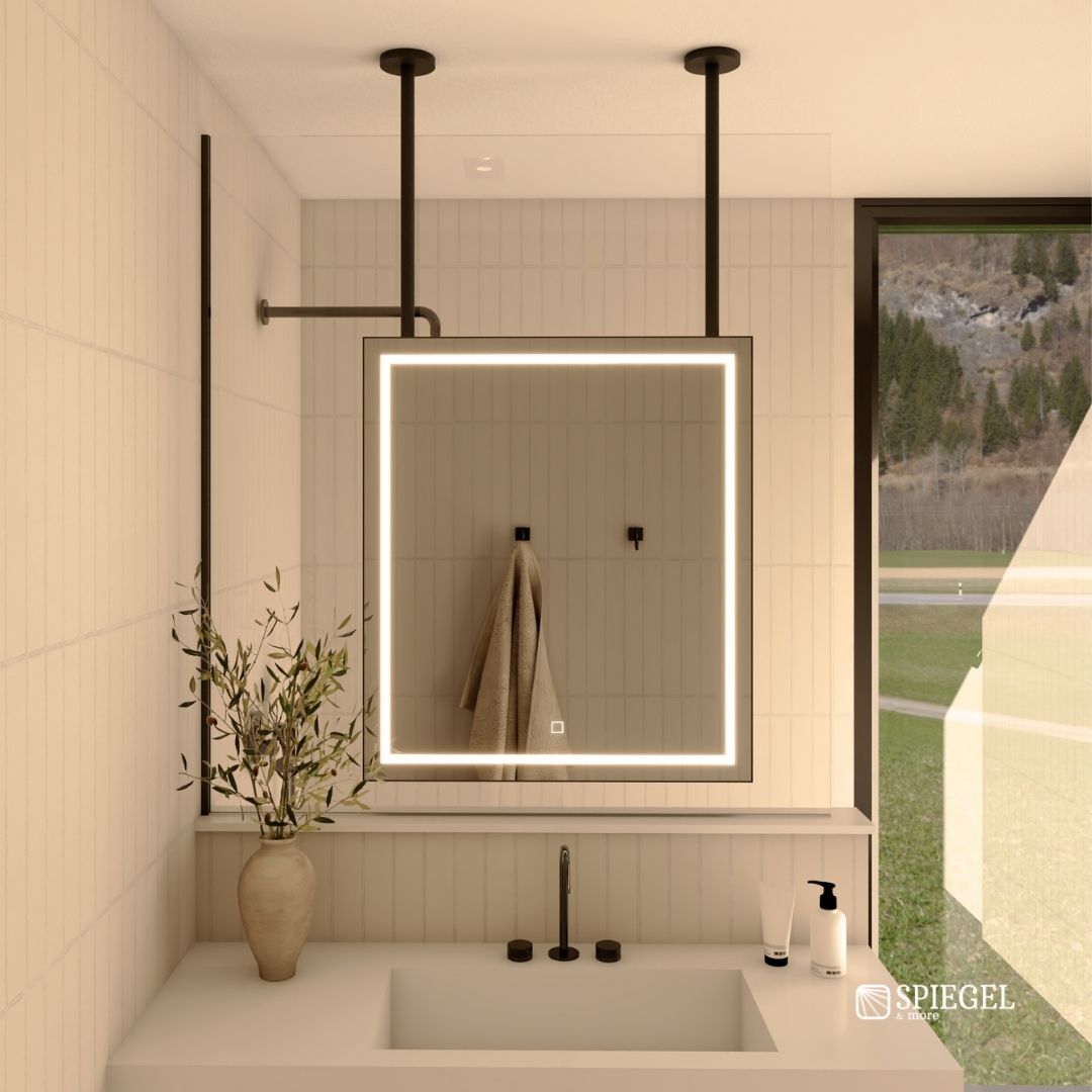 Suspended Ceiling Mirror with Front LED Lighting - Elysium Light