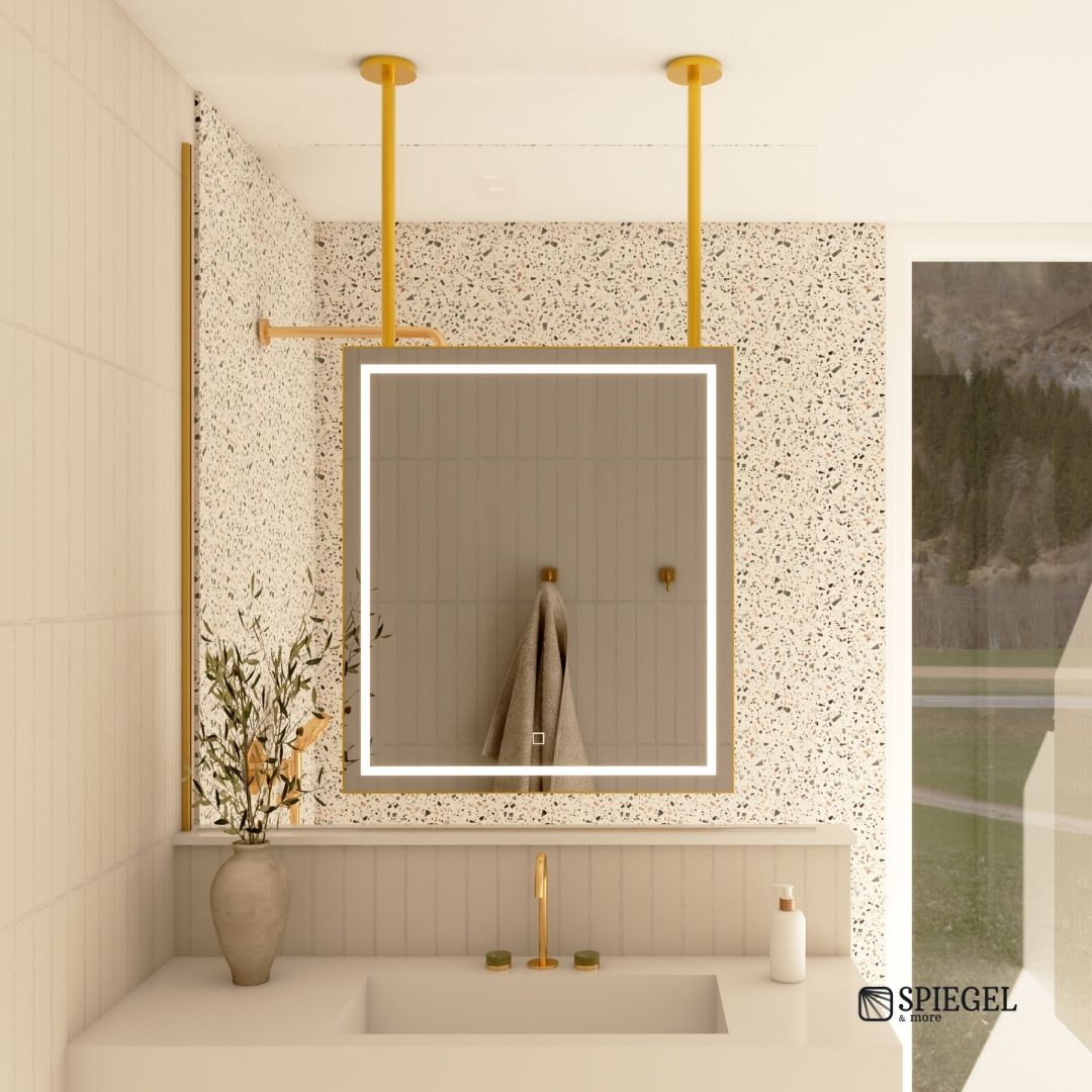 Suspended Ceiling Mirror with Front LED Lighting - Elysium Light