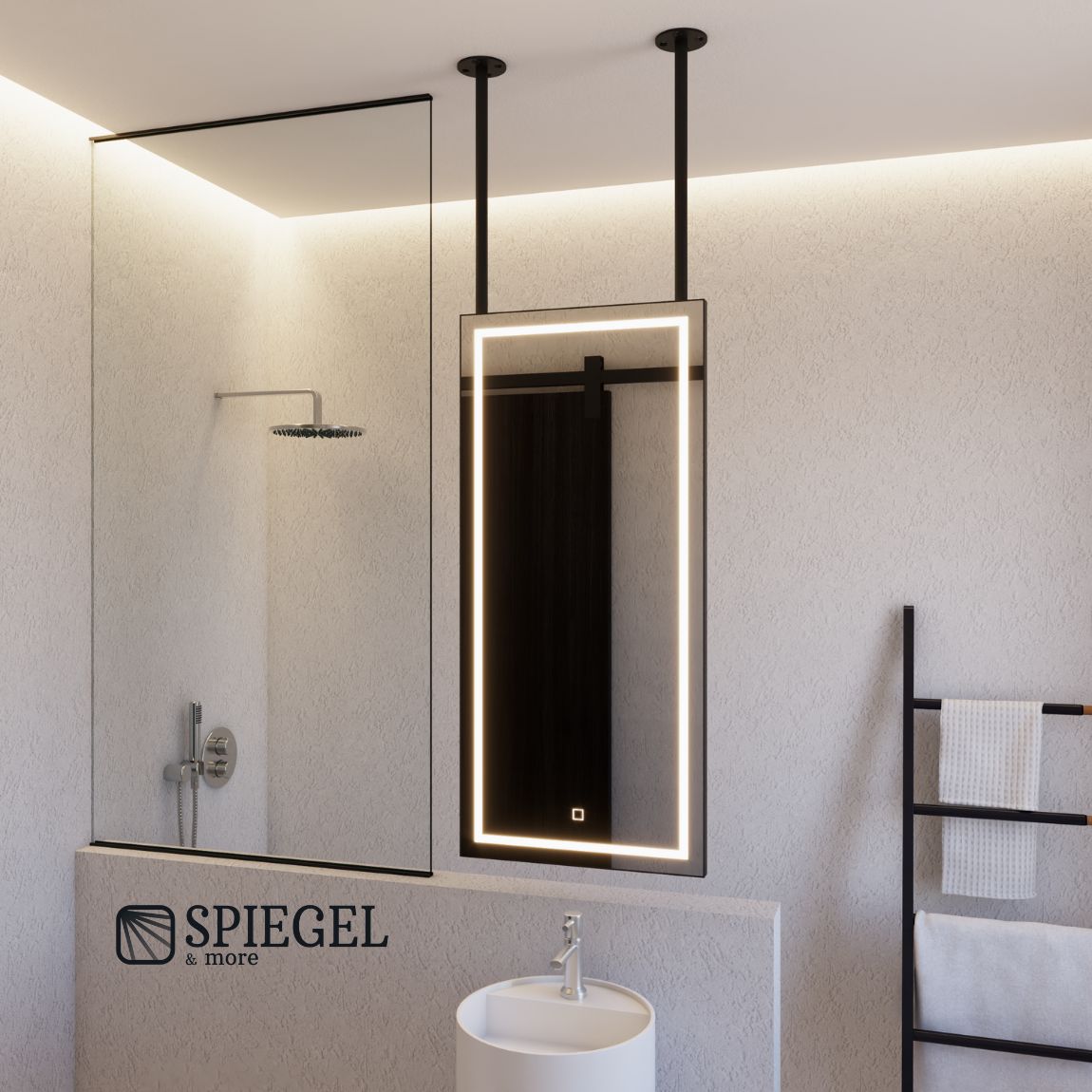 Suspended Ceiling Mirror with Front LED Lighting - Elysium Light