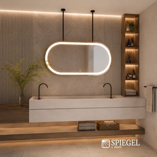Horizonte – Miroir Ovale Suspendu Horizontal pour Salle de Bain | 120 × 60 cm