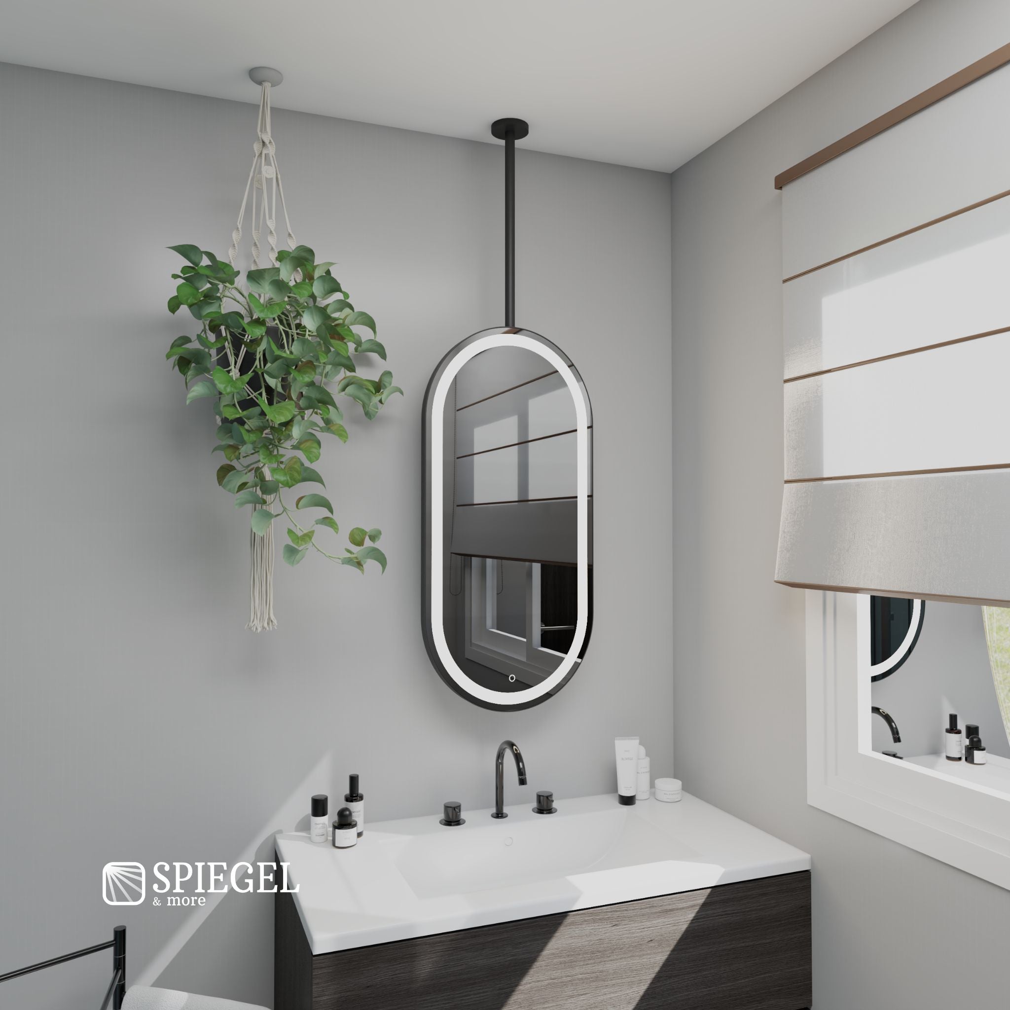 Oval Suspended Ceiling Mirror with LED Lighting - Ovalis Light