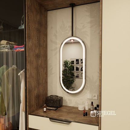 Ovalis Light Suspended Ceiling Mirror with LED Lighting