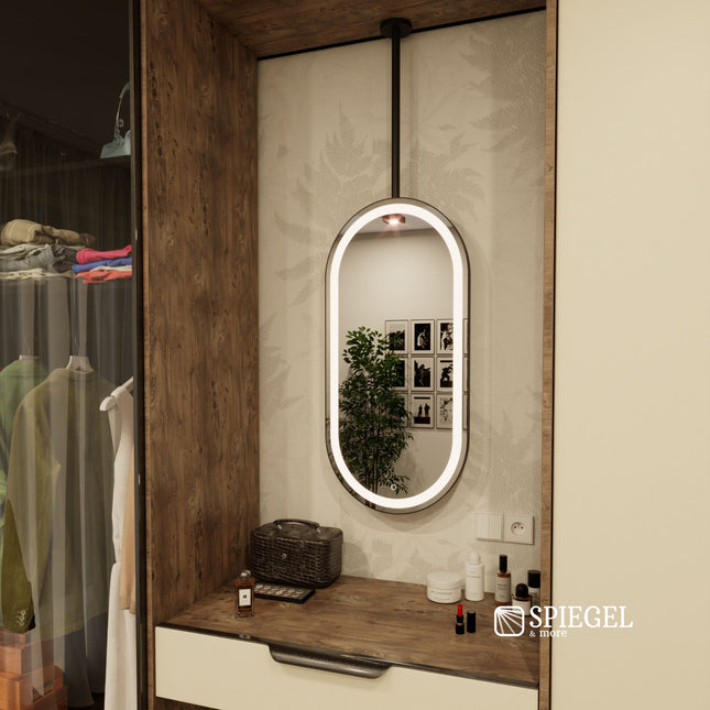 Ovalis Light Suspended Ceiling Mirror with LED Lighting
