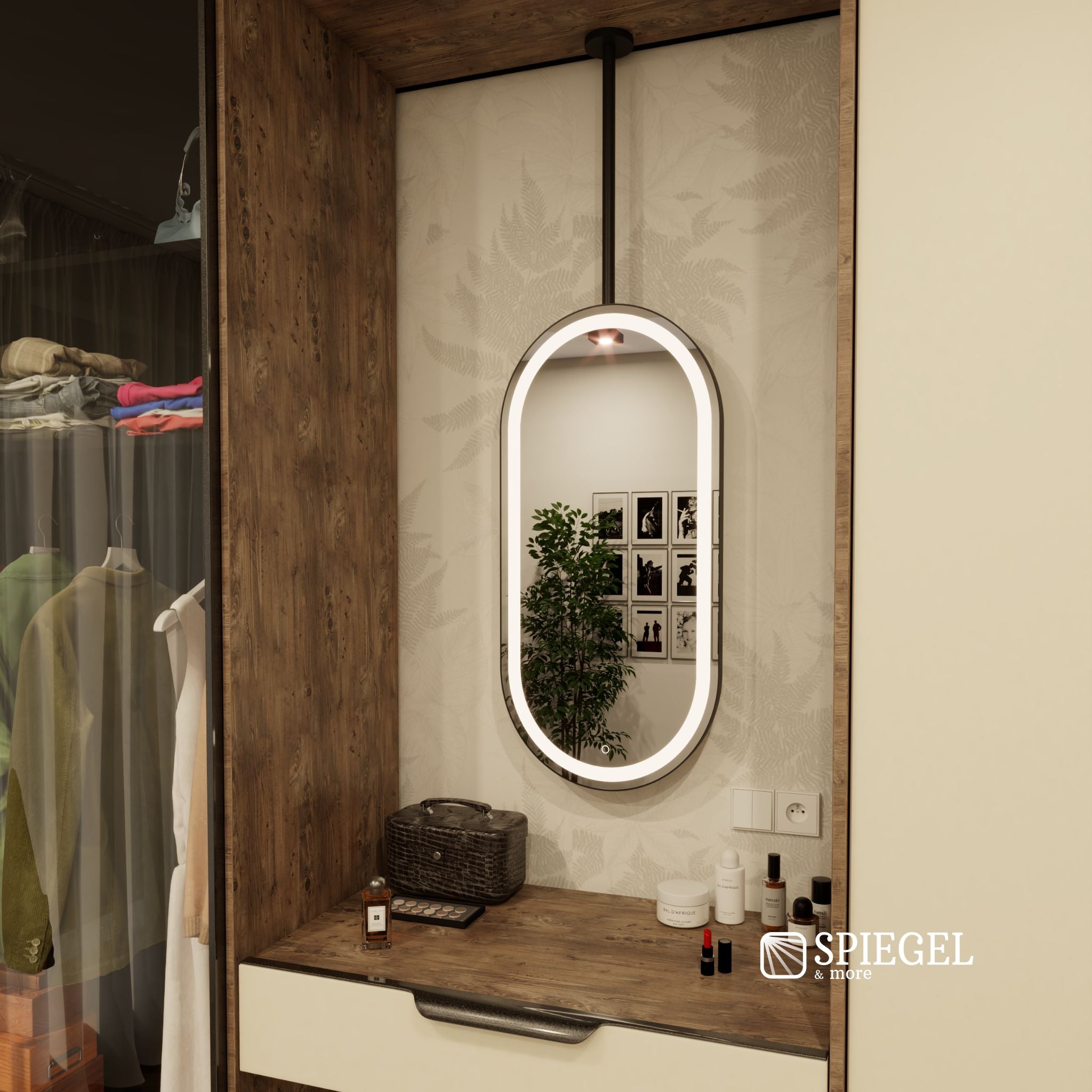 Oval Suspended Ceiling Mirror with LED Lighting - Ovalis Light