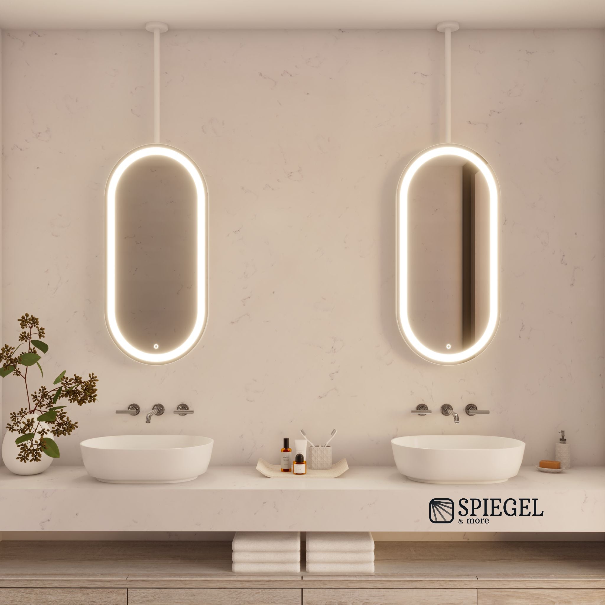 Oval Suspended Ceiling Mirror with LED Lighting - Ovalis Light