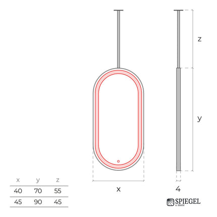 Ovalis Light – Miroir Ovale Suspendu au Plafond avec Éclairage LED